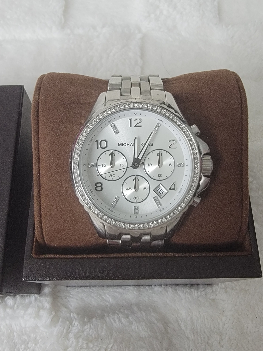 MICHAEL KORS GLITZ CHRONOGRAPH QUARTZ SILVER TONE WOMEN'S WATCH 44MM (MK5346)